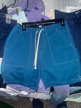 Vans Teal Blue Swim Shorts with Cream Drawstring